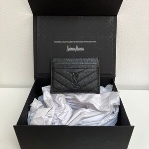 Used YSL Saint Laurent Cassandre Matelassé Black Leather Card Holder Case